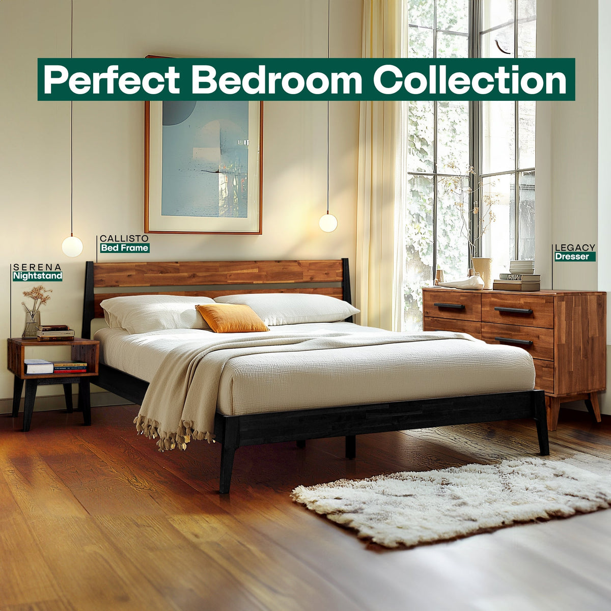 [Buy 1 Get 1] Callisto Solid Wood Bed Frame and Nightstand-3