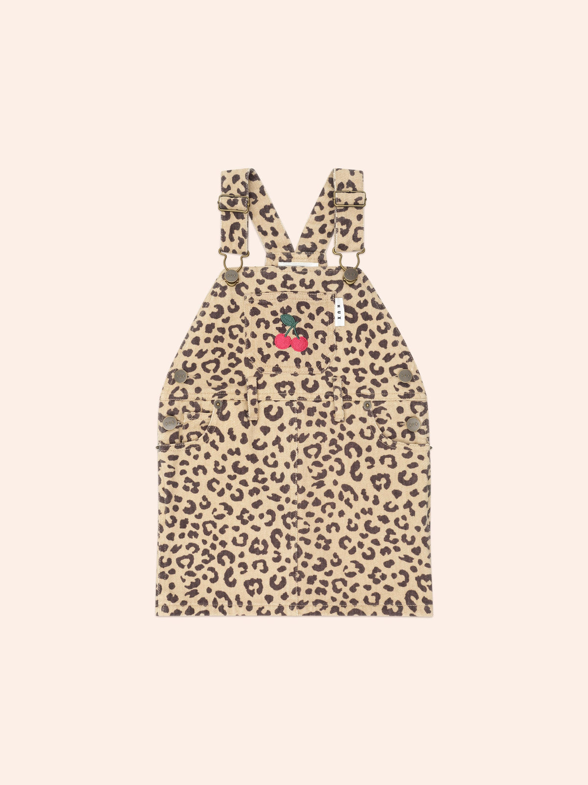Very Cherry Leopard Print Denim Pinafore | Animal | Huxbaby-1