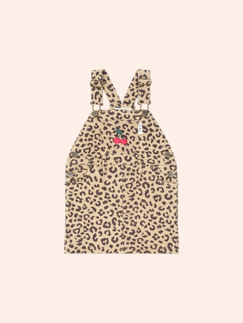 Very Cherry Leopard Print Denim Pinafore | Animal | Huxbaby-1