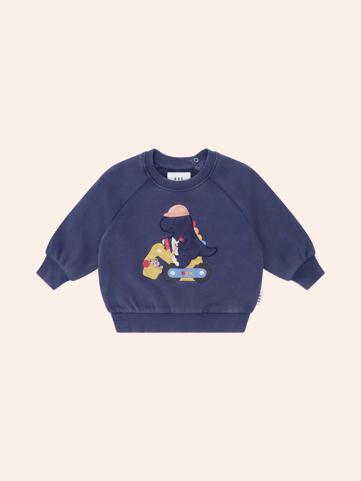 Tradie Dino Sweatshirt | Washed Navy | Huxbaby-2