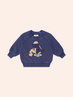 Tradie Dino Sweatshirt | Washed Navy | Huxbaby-2