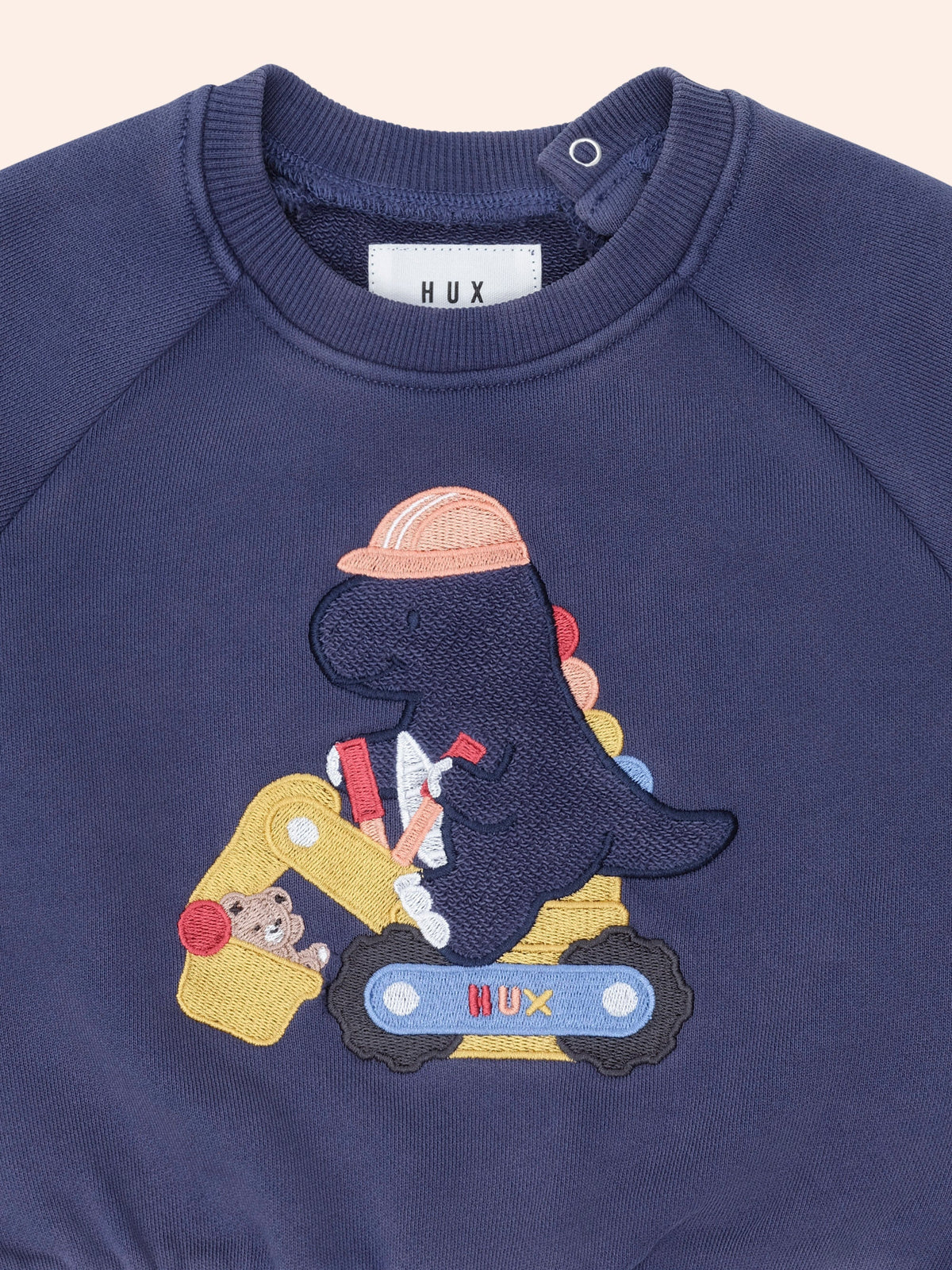 Tradie Dino Sweatshirt | Washed Navy | Huxbaby-4