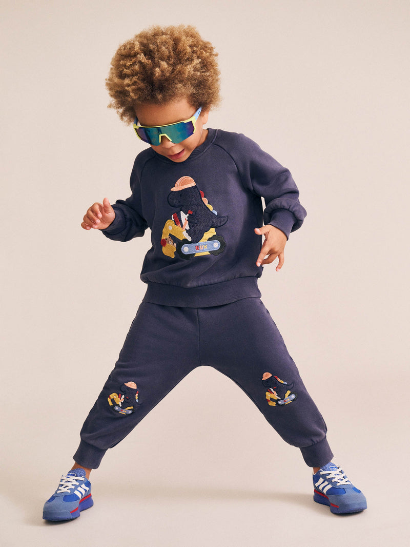 Tradie Dino Sweatshirt | Washed Navy | Huxbaby-5