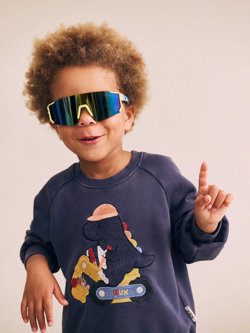Tradie Dino Sweatshirt | Washed Navy | Huxbaby-1