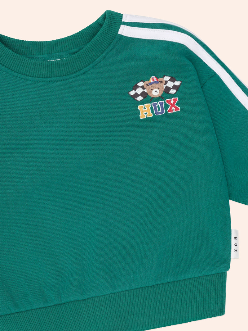 Racer Stripe Sweatshirt | Emerald | Huxbaby-5