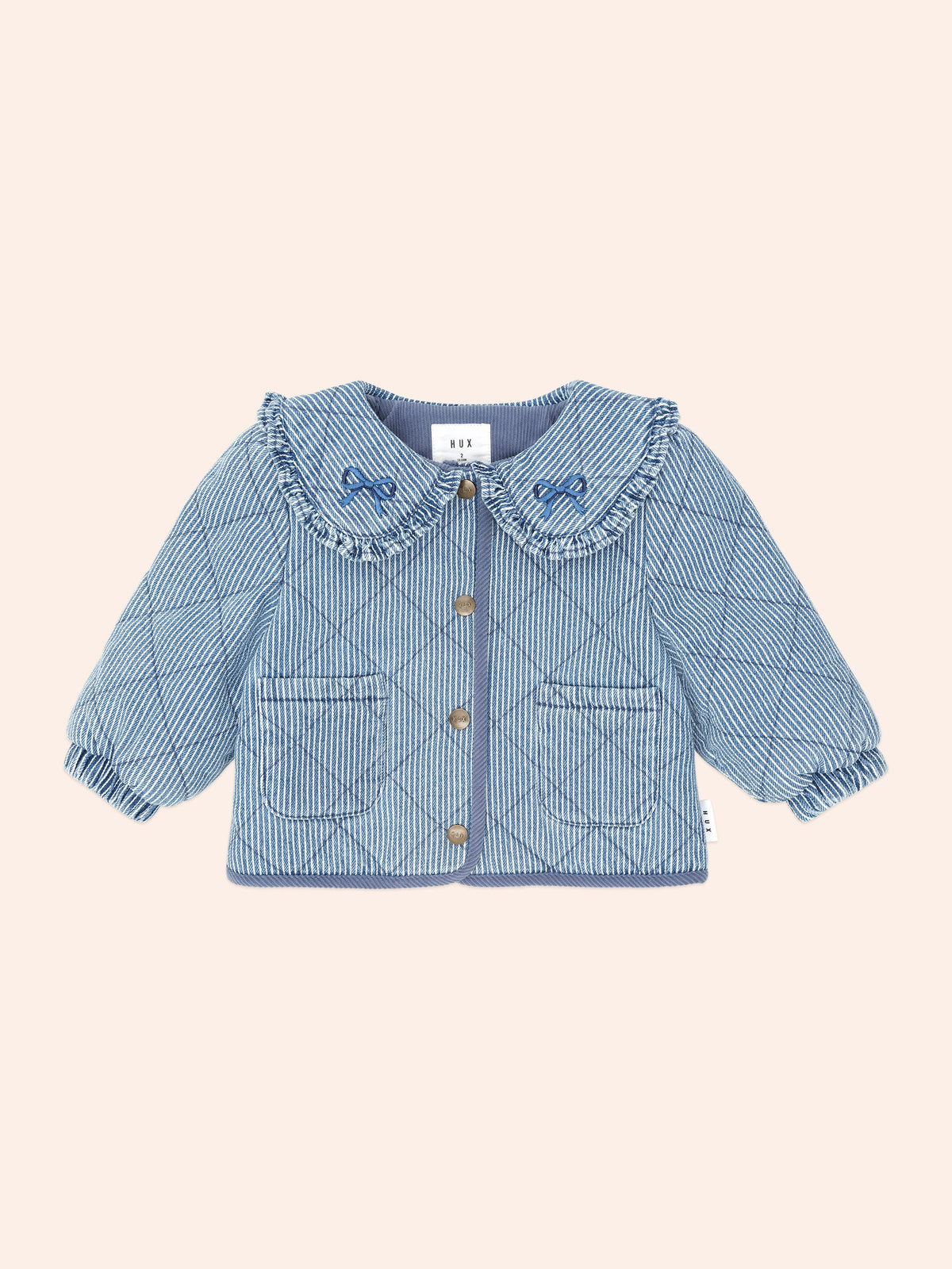 Vintage Bow Collar Denim Jacket | Blue Stripe | Huxbaby-6