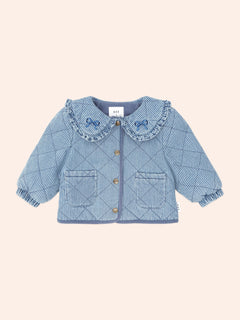 Vintage Bow Collar Denim Jacket | Blue Stripe | Huxbaby-6