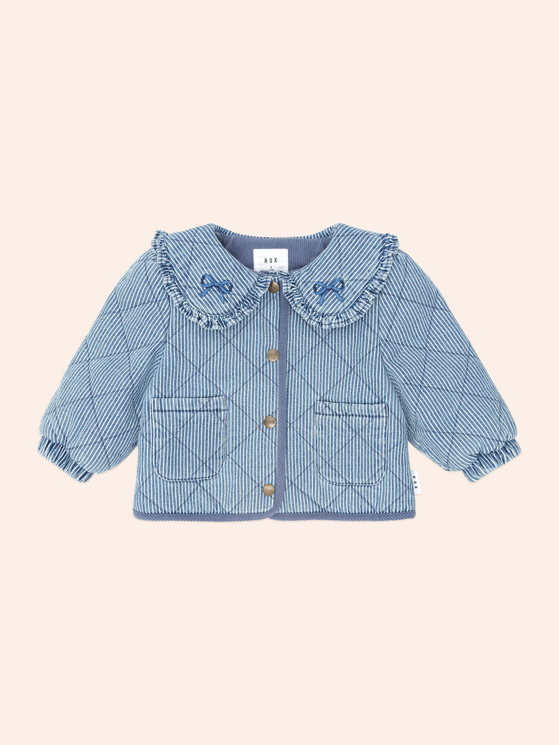Vintage Bow Collar Denim Jacket | Blue Stripe | Huxbaby-6