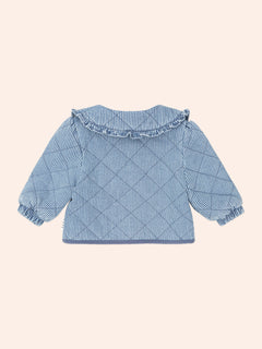 Vintage Bow Collar Denim Jacket | Blue Stripe | Huxbaby-7