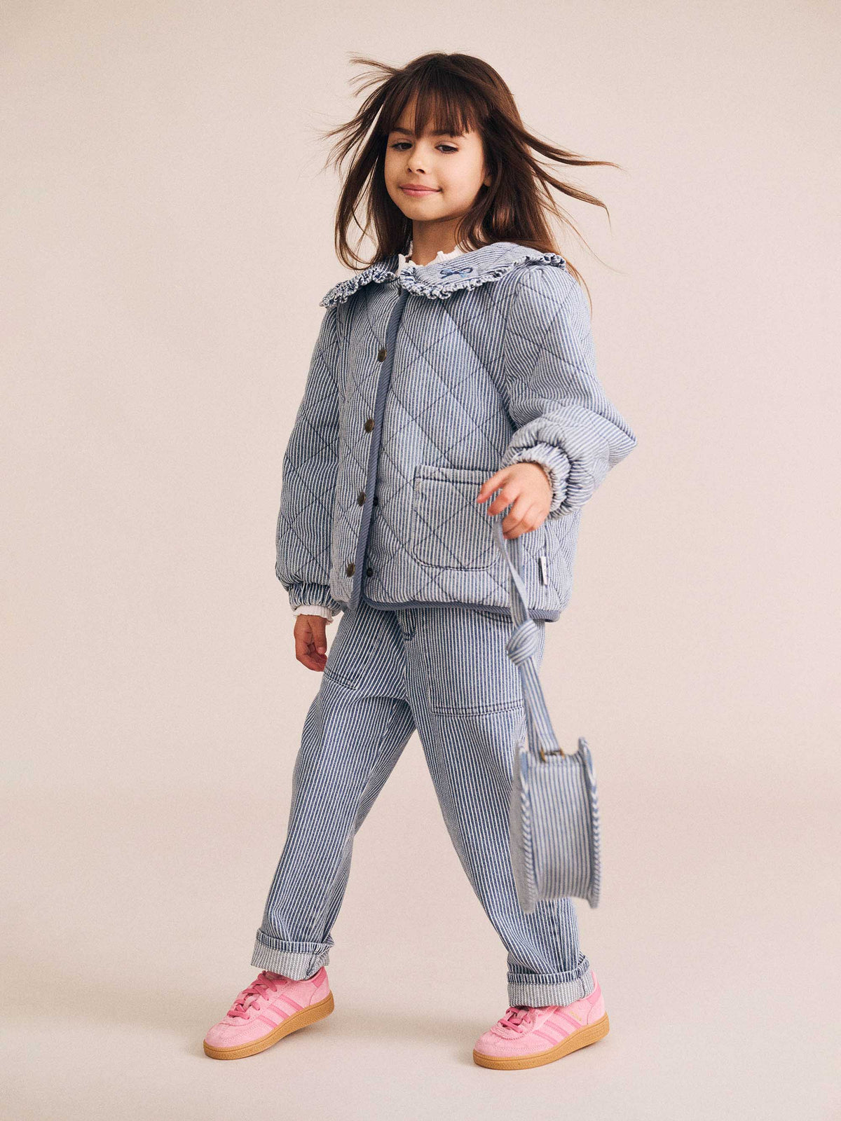 Vintage Bow Collar Denim Jacket | Blue Stripe | Huxbaby-1