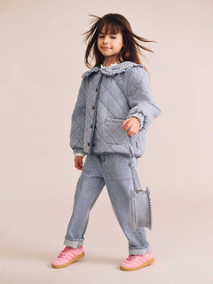 Vintage Bow Collar Denim Jacket | Blue Stripe | Huxbaby-1
