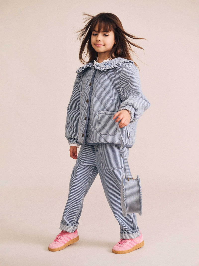 Vintage Bow Collar Denim Jacket | Blue Stripe | Huxbaby-1