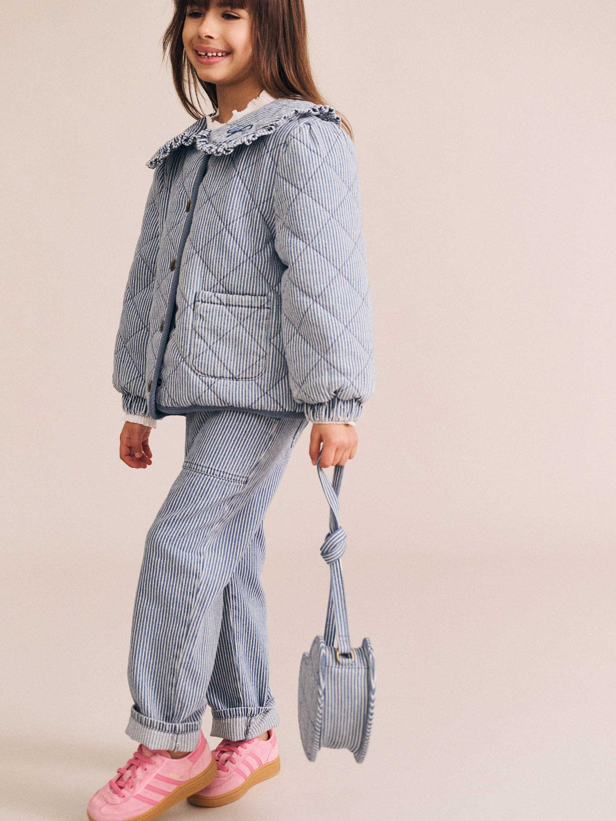 Vintage Bow Paperbag Denim Pants | Blue stripe | Huxbaby-3
