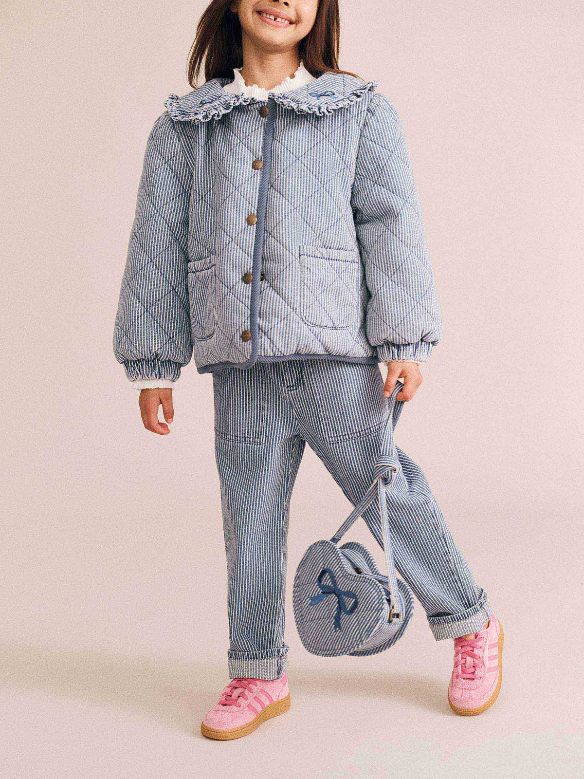 Vintage Bow Collar Denim Jacket | Blue Stripe | Huxbaby-2