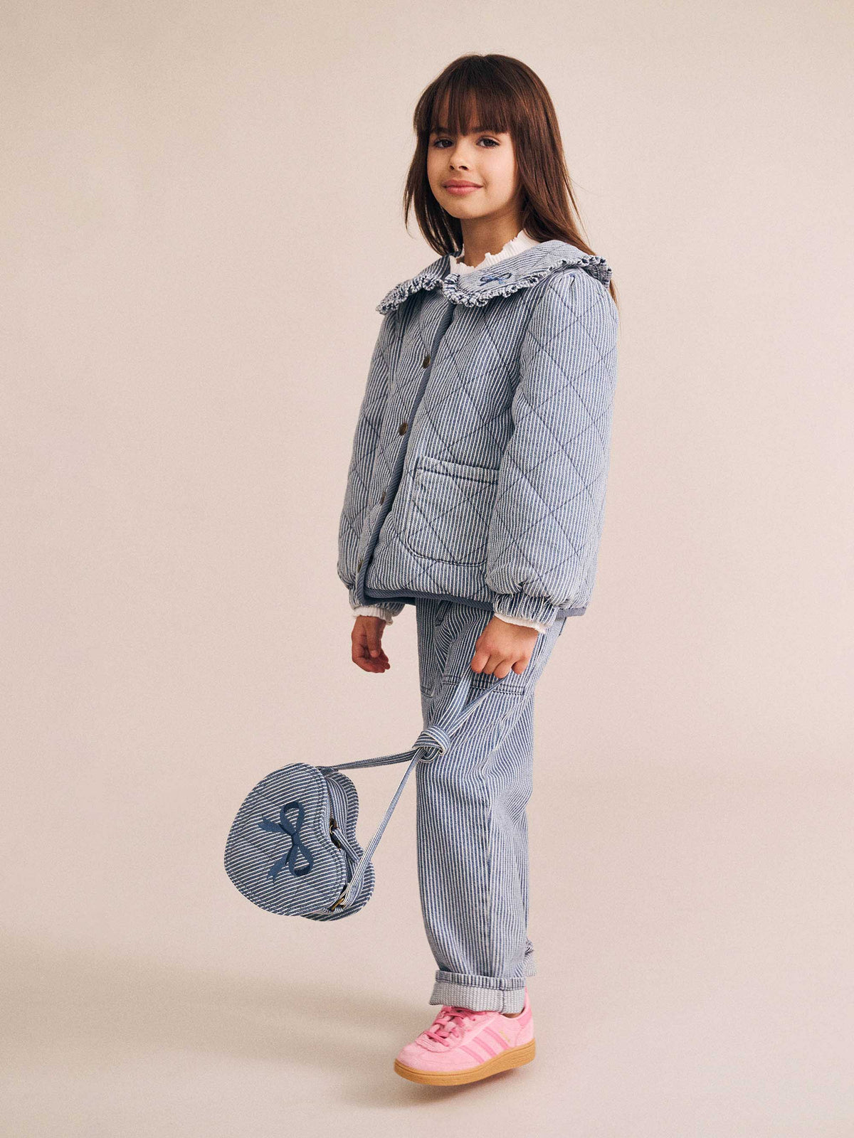 Vintage Bow Collar Denim Jacket | Blue Stripe | Huxbaby-3