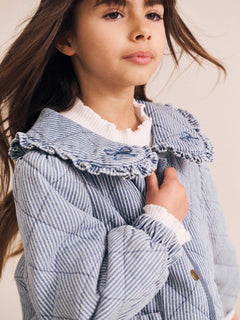 Vintage Bow Collar Denim Jacket | Blue Stripe | Huxbaby-4