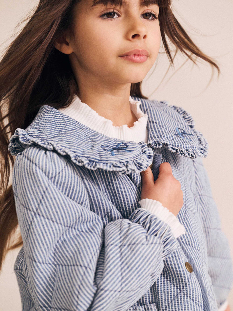 Vintage Bow Collar Denim Jacket | Blue Stripe | Huxbaby-4