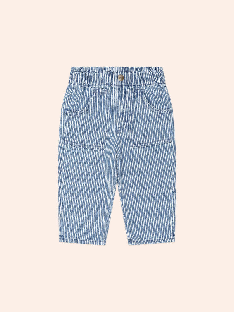 Vintage Bow Paperbag Denim Pants | Blue stripe | Huxbaby-1