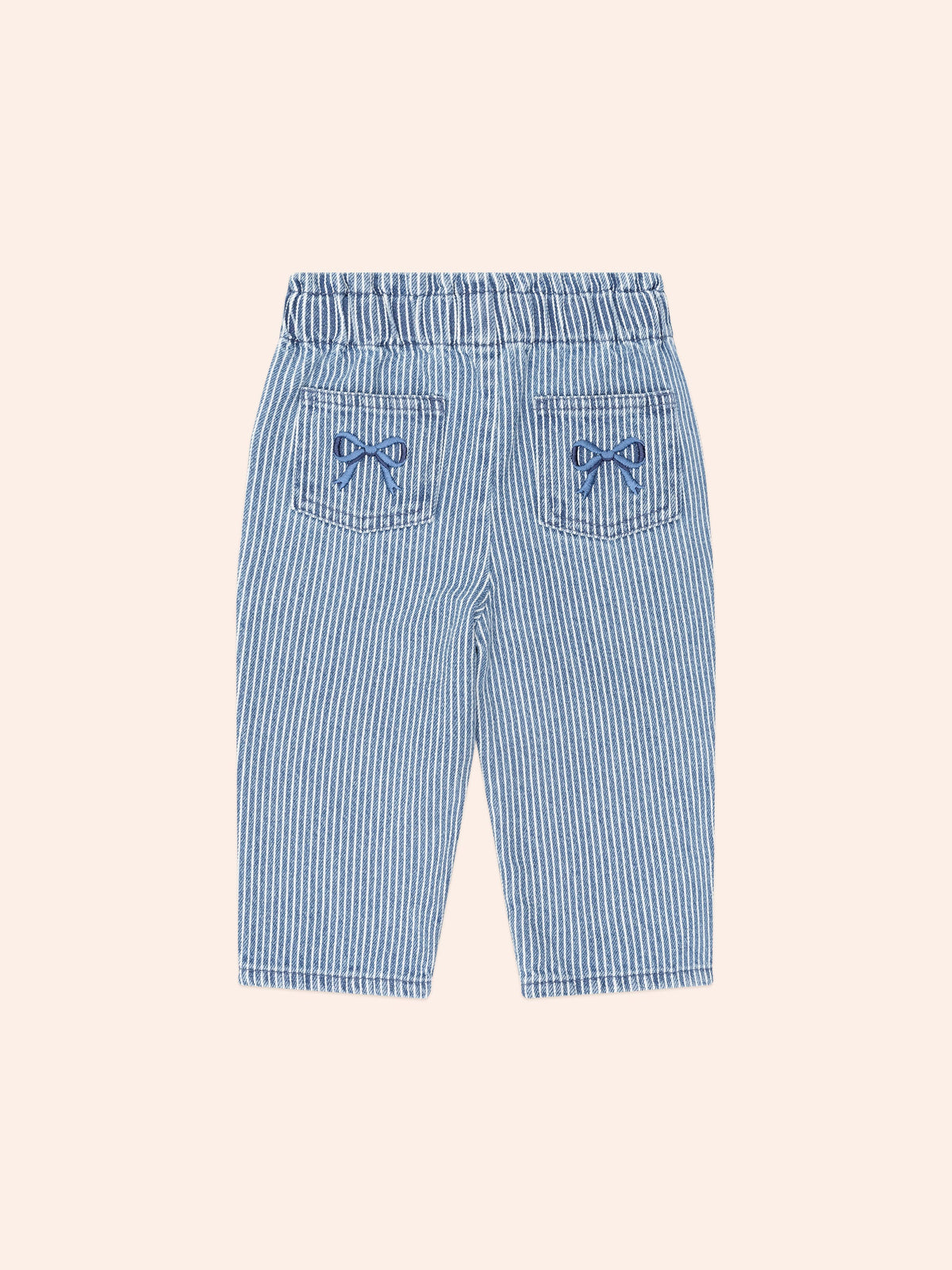 Vintage Bow Paperbag Denim Pants | Blue stripe | Huxbaby-2