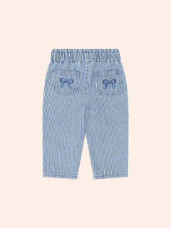 Vintage Bow Paperbag Denim Pants | Blue stripe | Huxbaby-2