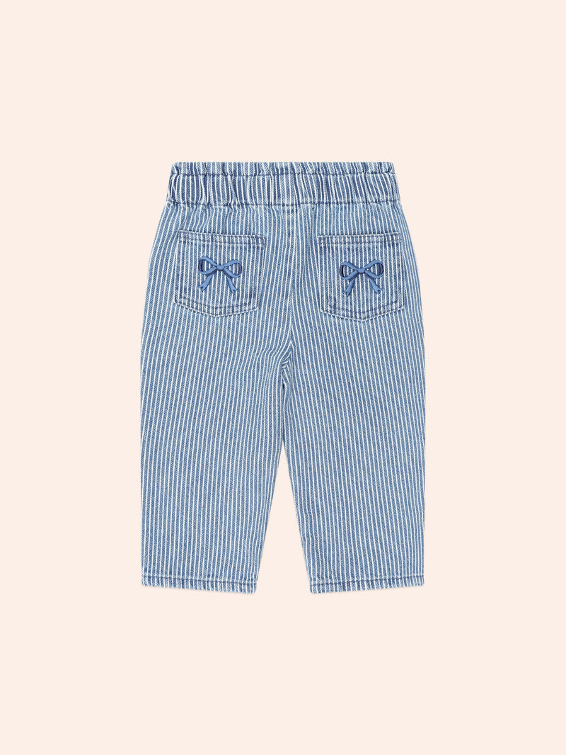 Vintage Bow Paperbag Denim Pants | Blue stripe | Huxbaby-2