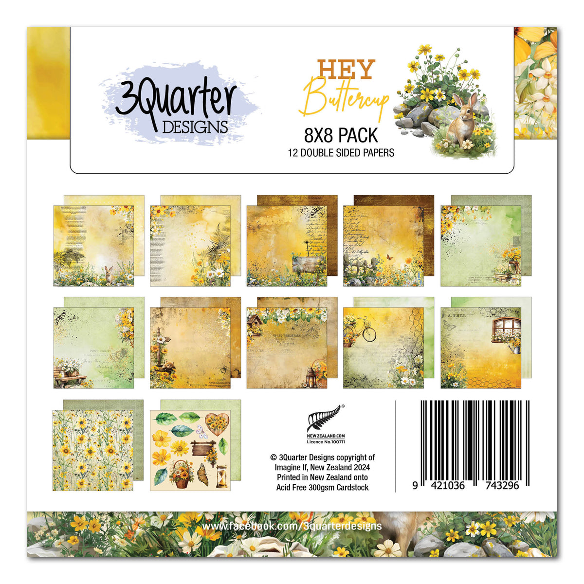 3Quarter Designs Hey Buttercup 8x8 Paper Pack-1