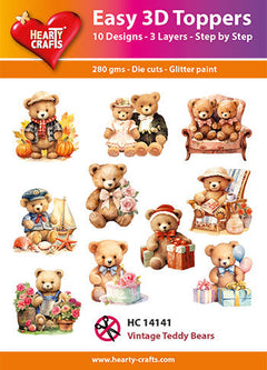 Hearty Crafts Easy 3D Toppers - Vintage Teddy Bears-1