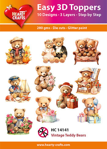 Hearty Crafts Easy 3D Toppers - Vintage Teddy Bears-1