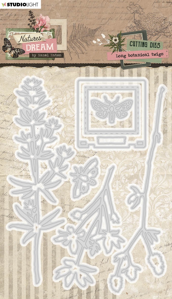 Matrices de découpe HEN, Longues brindilles botaniques, Rêve de la nature, 103x142x1mm, 8 pièces, n°707-1