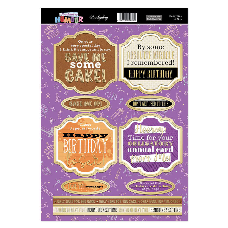 Hunkydory Humour Topper Sheet - Happy Day of Birth-1