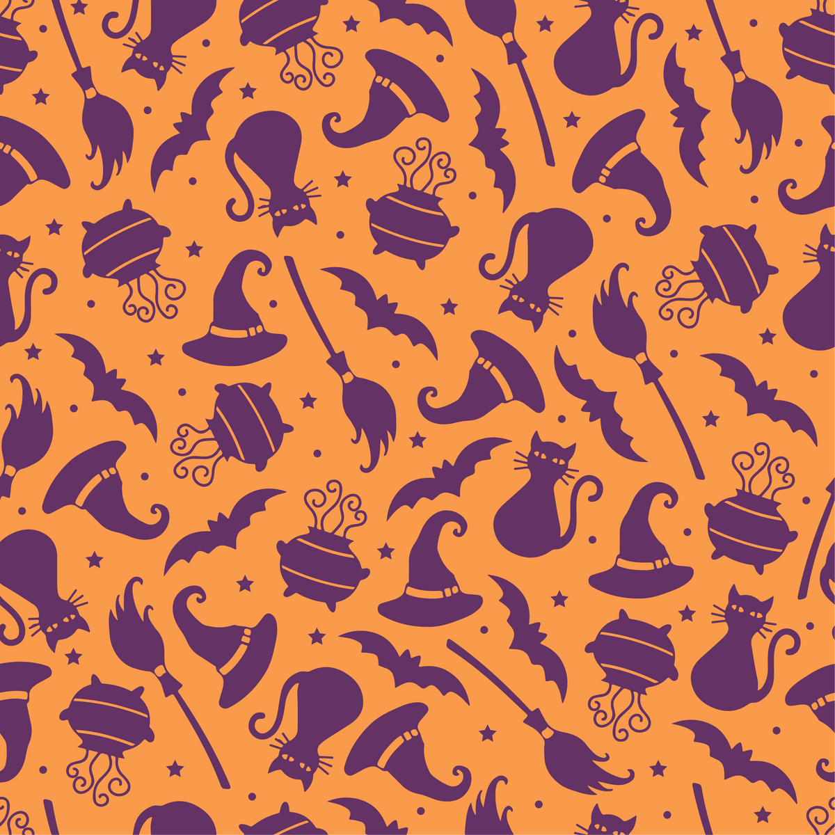 Halloween Hats Bats Broom Cat Pattern 2 Adhesive Vinyl-1