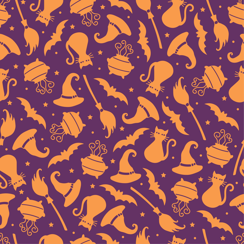 Halloween Hats Bats Broom Cat Pattern Adhesive Vinyl-1