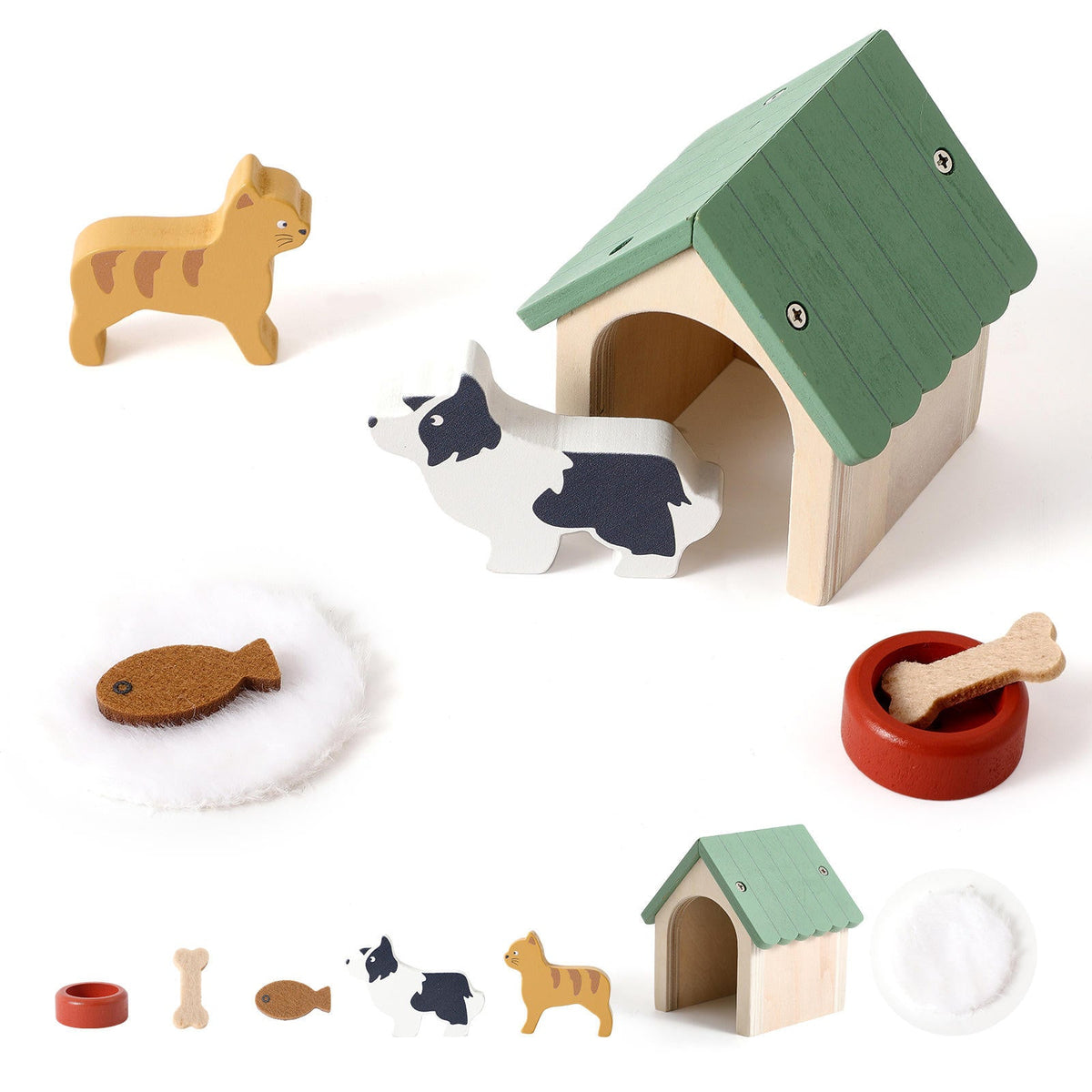 Mini Wooden Dog House & Cat Pretend Play Set | Wild Baby-2
