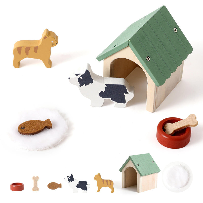Mini Wooden Dog House & Cat Pretend Play Set | Wild Baby-2