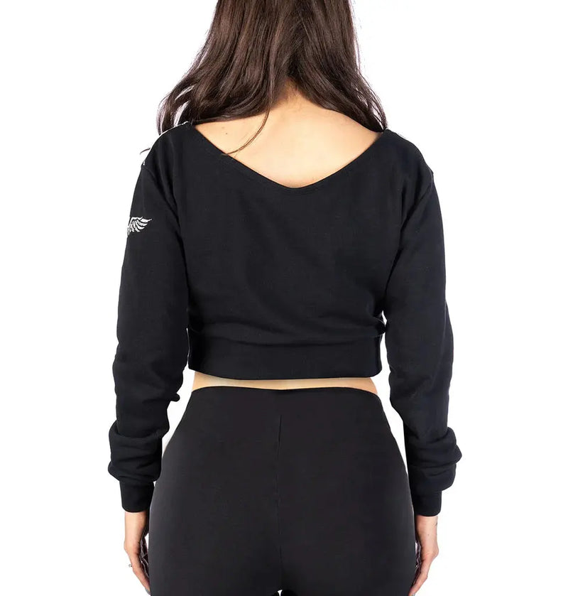 Headrush Angel Wings Cropped V-Neck Sweatshirt-2