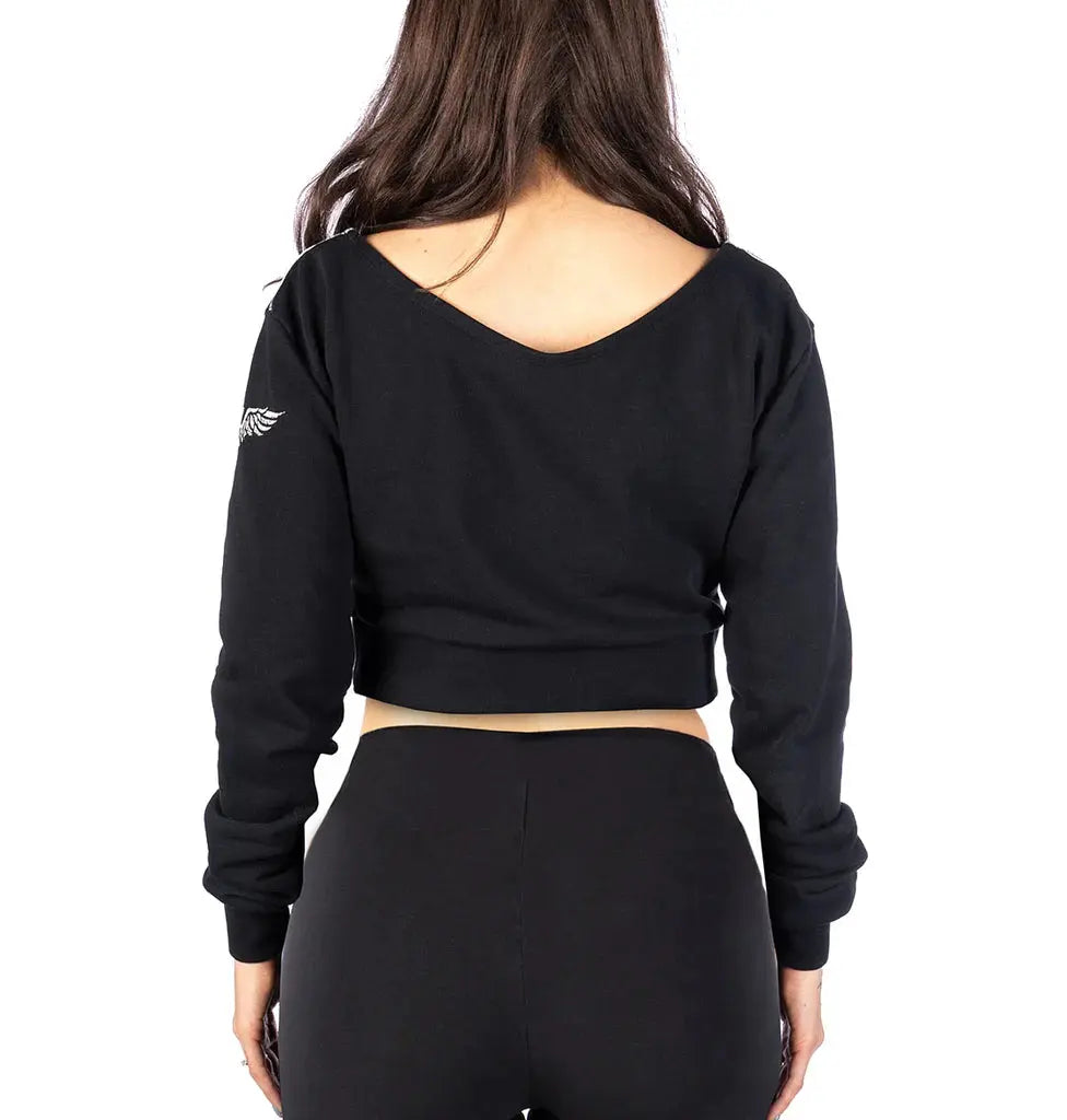 Headrush Angel Wings Cropped V-Neck Sweatshirt-2
