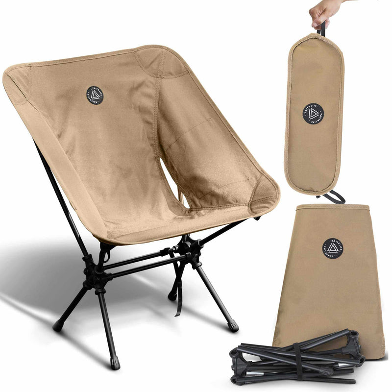 Low Back Ultralight Folding Camping Chairs With Storage Pouch - Khaki-1