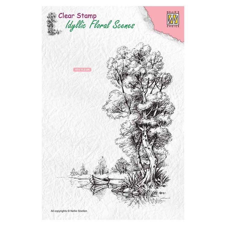 Nellie's Choice Clear Stamp Idyllic Floral Scenes - Tree with Boat-1