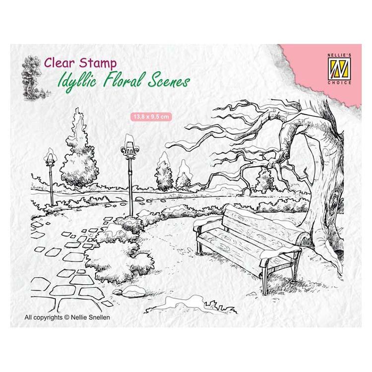 Nellie's Choice Clear Stamp Wintery Park with Bench-1