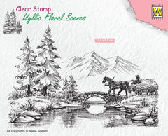 Idyllic Floral Scene Stamp Horse and Cart-1