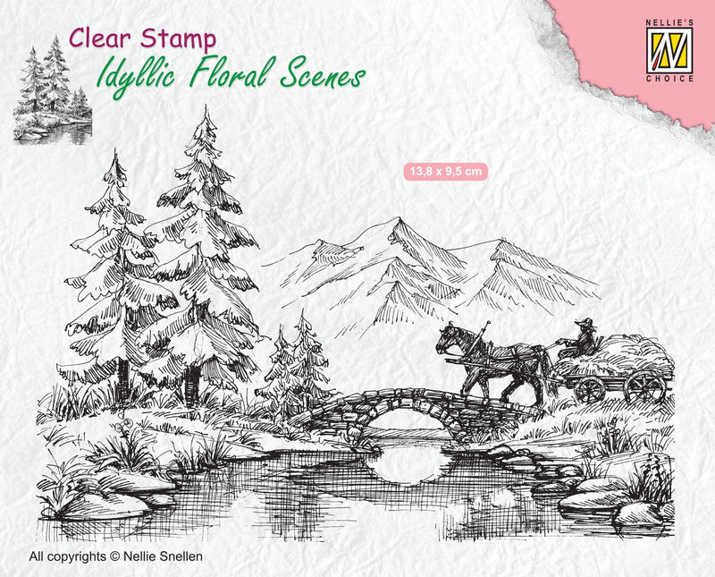 Idyllic Floral Scene Stamp Horse and Cart-1