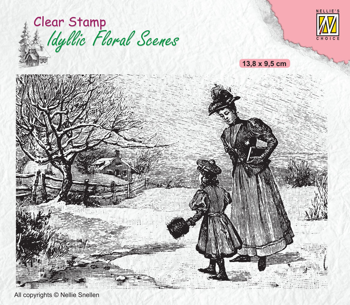 Idyllic Floral Scene Stamp Vintage Wintery Scene-1