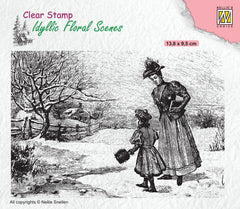 Idyllic Floral Scene Stamp Vintage Wintery Scene-1