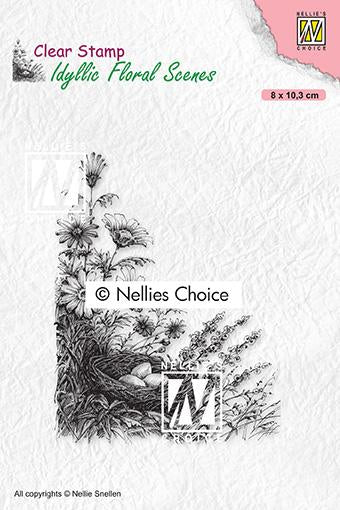 Idyllic Floral Scene Stamp Bird's Nest-1