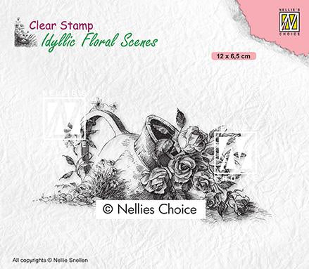 Idyllic Floral Scene Stamp Vase with Roses-1