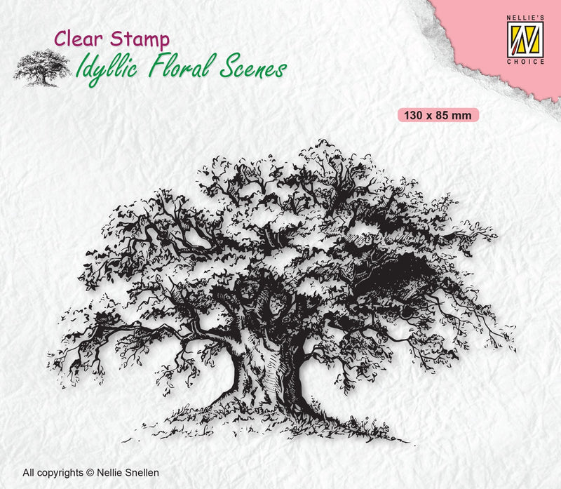 Idyllic Floral Scene Stamp Old Tree-1