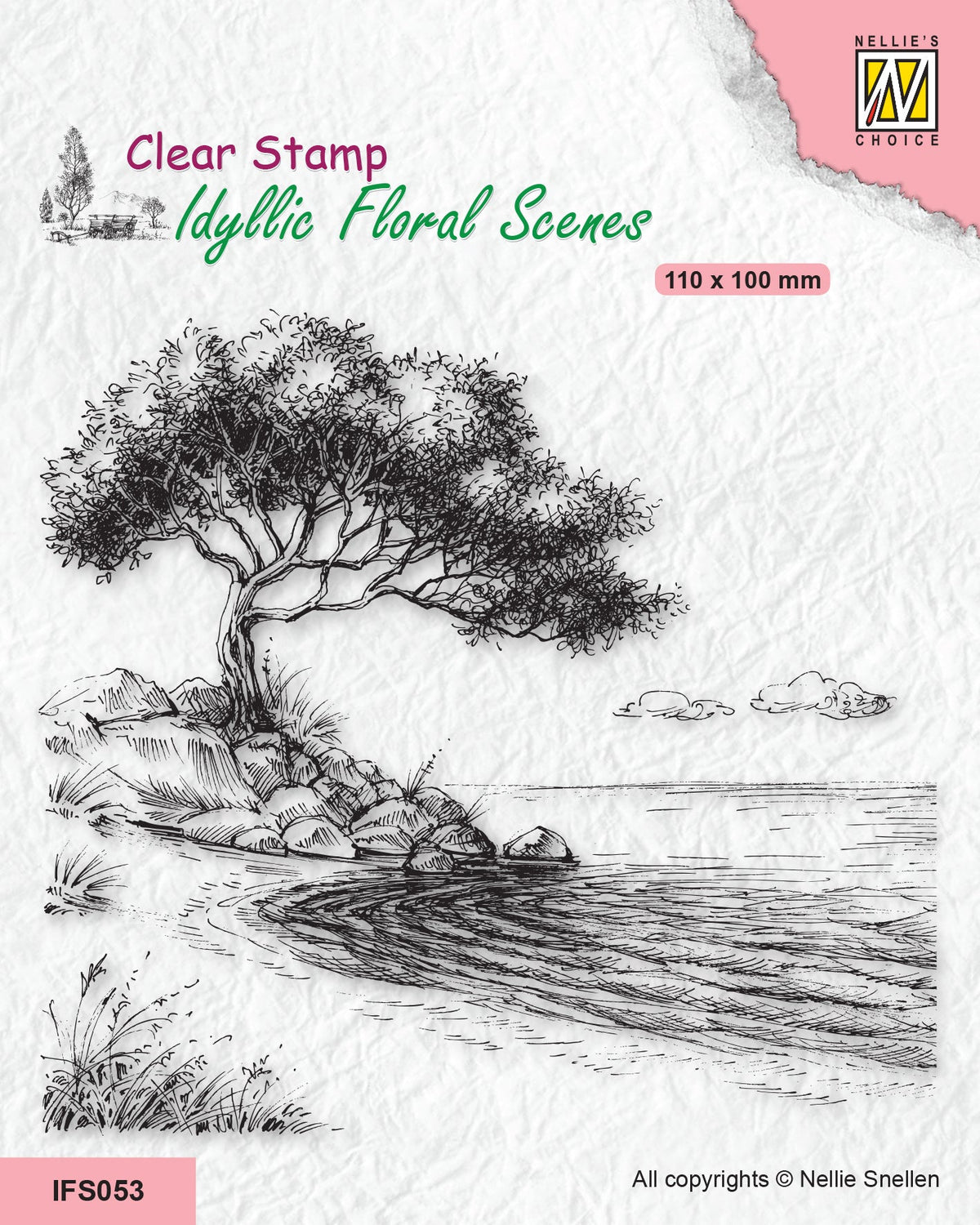 Nellie's Choice Clear Stamp Idyllic Floral Scene - Tree On Shore-1
