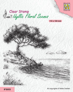 Nellie's Choice Clear Stamp Idyllic Floral Scene - Tree On Shore-1