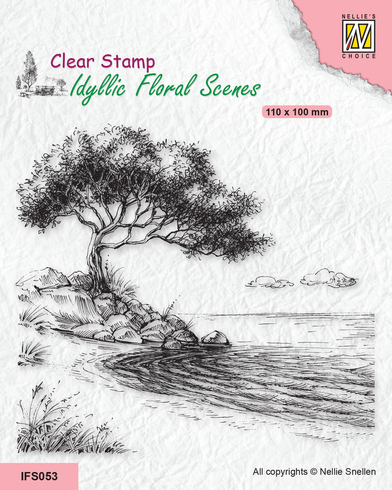 Nellie's Choice Clear Stamp Idyllic Floral Scene - Tree On Shore-1