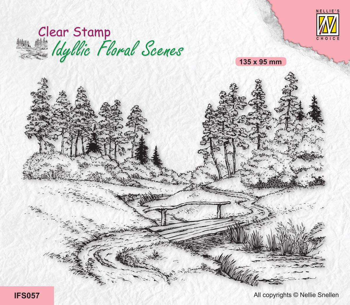 Nellie's Choice Clear Stamp Idyllic Floral Scene - Stream With Bridge-1